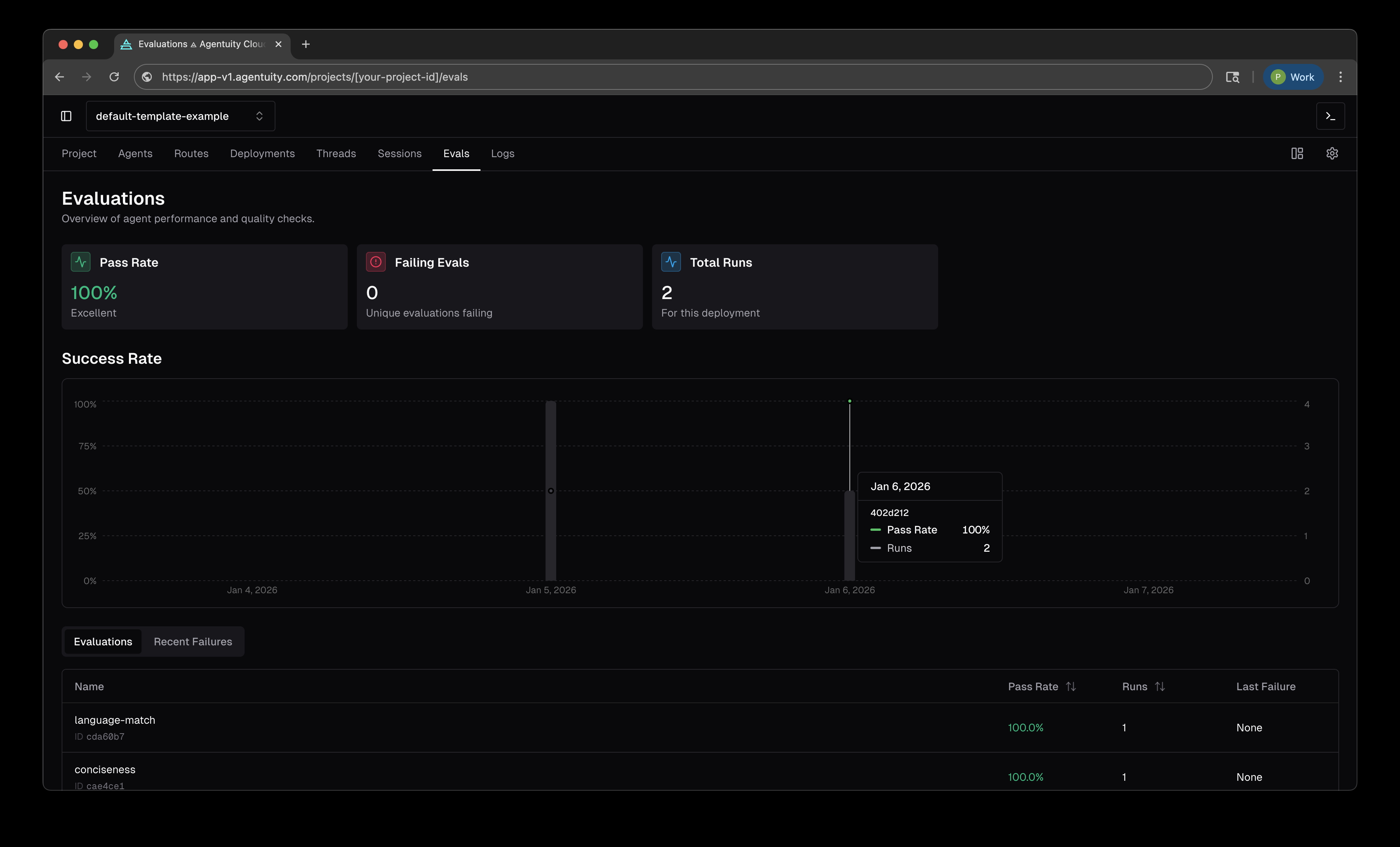 Evals results in the web app